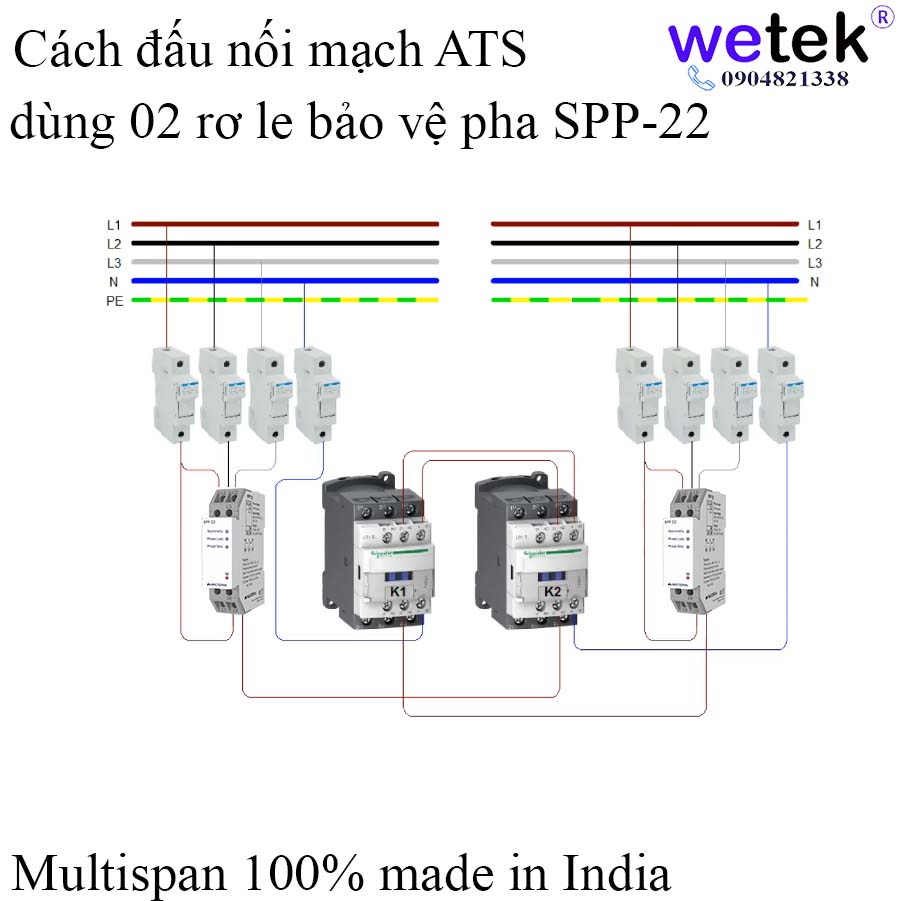 Hướng dẫn chi tiết đấu mạch ATS đơn giản dùng 2 rơ le pha SPP-22 và 02 contactor