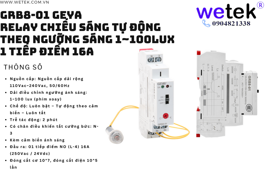 Công tắc chiếu sáng GRB8-01 kèm cảm biến ánh sáng Geya