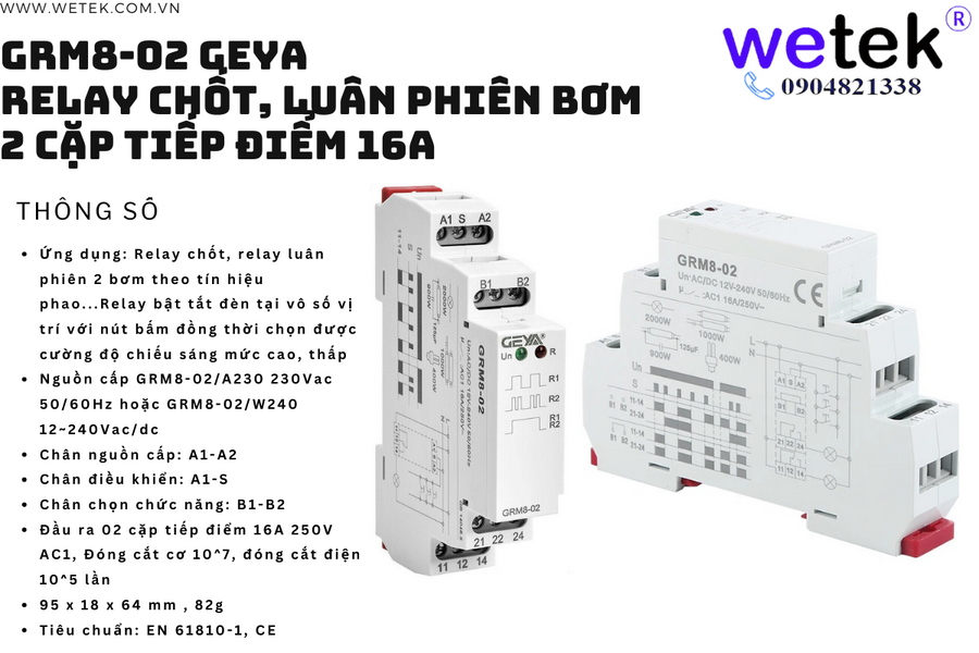 Geya GRM8-02 Relay chốt latching relay, luân phiên theo xung, rẻ nhất, thay thế hoàn toàn G4Q