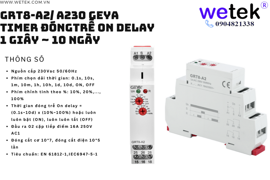 GRT8-A2 A230 On Delay Timer Relay đóng trễ