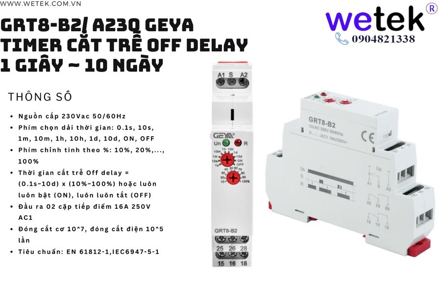 GRT8-B2/A230 Off Delay Timer Relay mở trễ