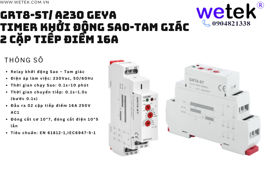 Geya GRT8-ST Relay sao tam giác, Star Delta timer