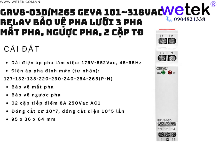 Geya GRV8-03D Relay bảo vệ pha (mất pha, ngược pha)