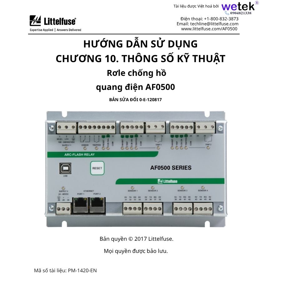 AF0500 Hướng dẫn sử dụng (Chương 10) Relay bảo vệ hồ quang