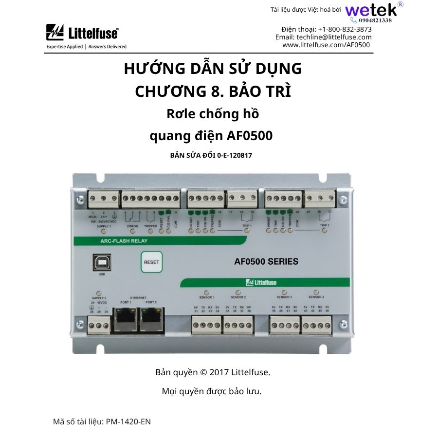 AF0500 Hướng dẫn sử dụng (Chương 8) Relay bảo vệ hồ quang