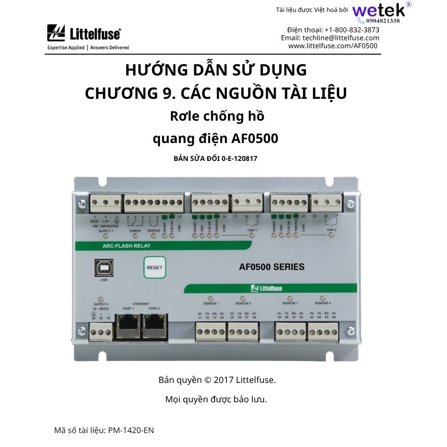 AF0500 Hướng dẫn sử dụng (Chương 9) Relay bảo vệ hồ quang