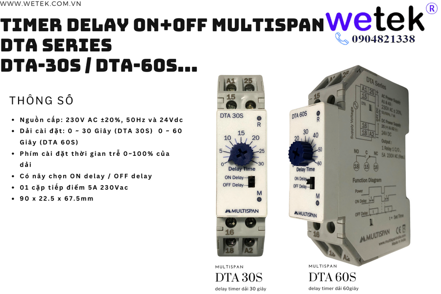 Multispan DTA Series Timer đóng trễ mở trễ on delay off delay 10s 30s ...