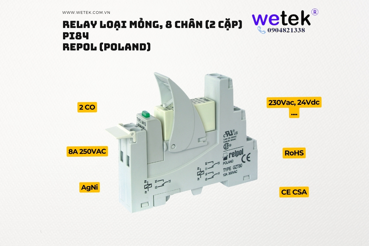 Relay trung gian loại mỏng PI84 Relpol (Tổng hợp)