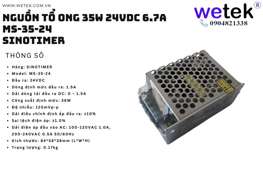 MS-35-24 35W 24Vdc Nguồn xung tổ ong, 35W, 24Vdc, 1.5A Sinotimer