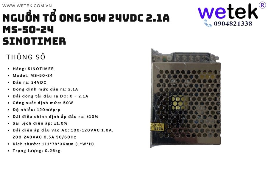 MS-50-24 50W 24Vdc Nguồn xung tổ ong, 50W, 24Vdc, 2.1A Sinotimer