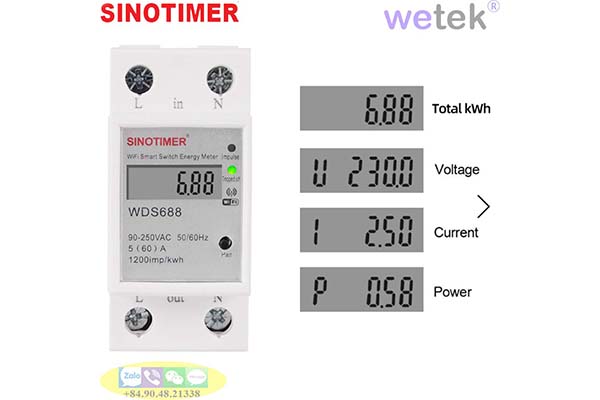 [Mã Meter 51 ] Đồng hồ đo năng lượng thông minh kiêm công tắc điều khiển và xem mọi thông số điện qua Wifi và Smartphone WDS688 90-250V 5(60)A 50/60Hz