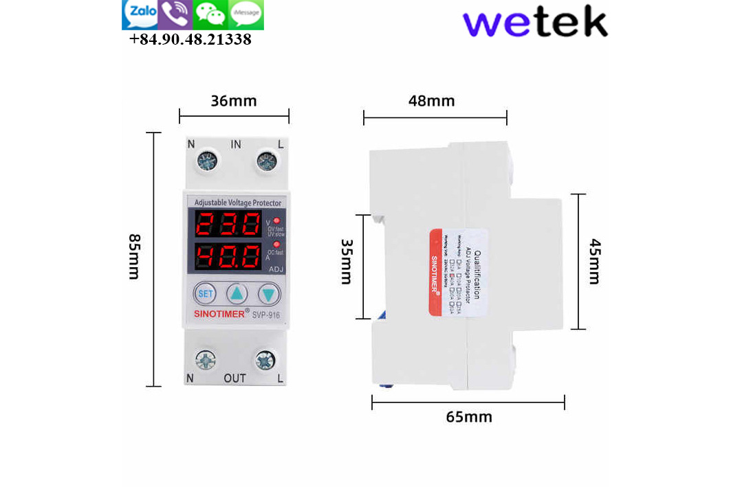 Relay bảo vệ điện áp 1 pha Sinotimer SVP-916-40A, LED hiện dòng, áp