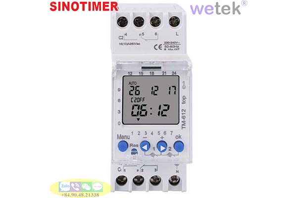 [Timer mã 17] Công tắc timer 24h Sinotimer TM612 2 kênh Nguồn:220/12V Đầu ra: Điện áp Tải:16A 2NO+2NC 36mm Cài theo:1 phút